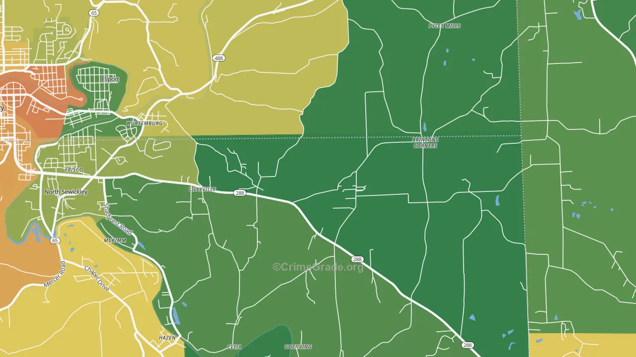 Lillyville, PA Map of Vandalism Rates