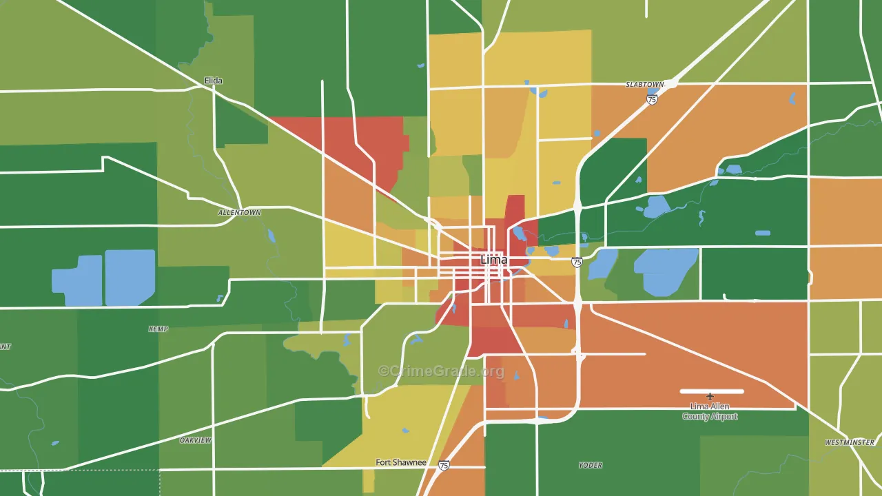 Lima, OH Map of Vandalism Rates