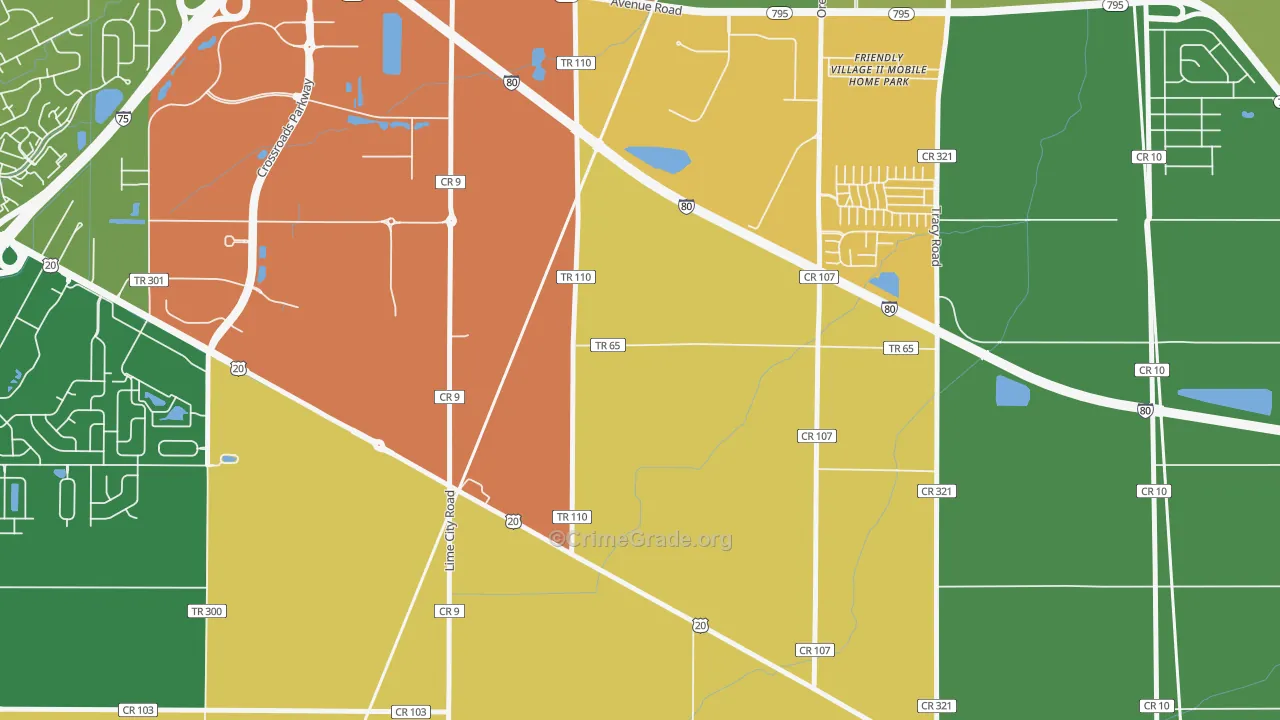 Lime City, OH Map of Vandalism Rates