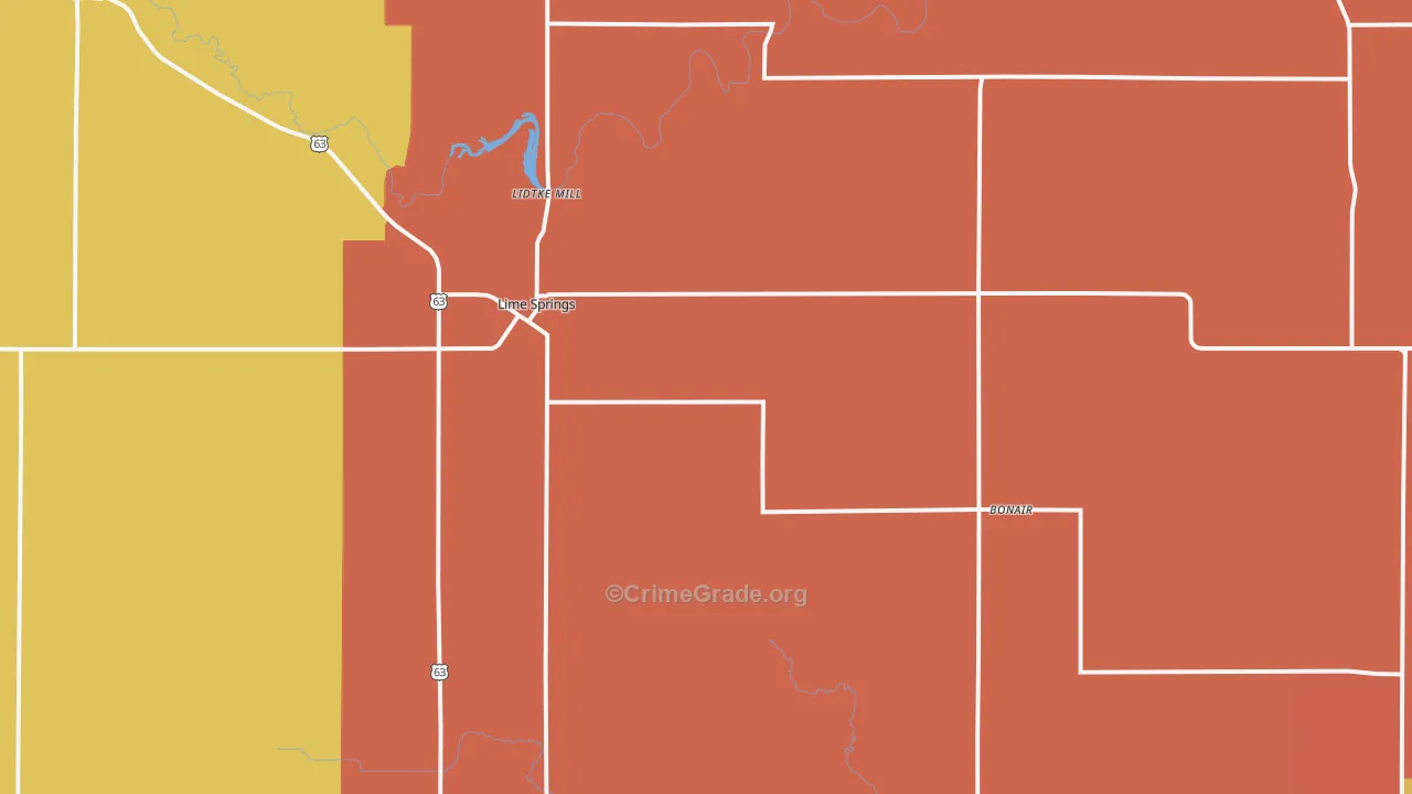 Lime Springs, IA Map of Vandalism Rates