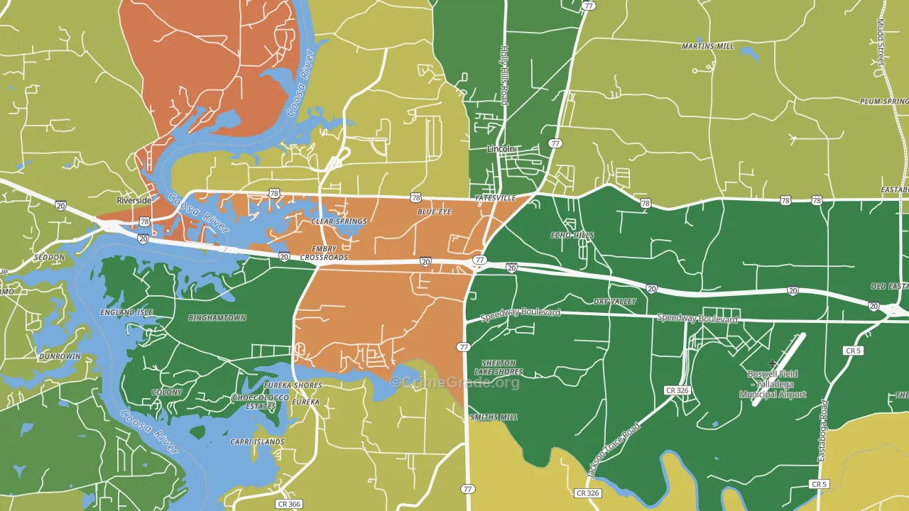Lincoln, AL Map of Vandalism Rates