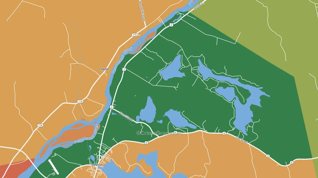Lincoln Center, ME Map of Vandalism Rates