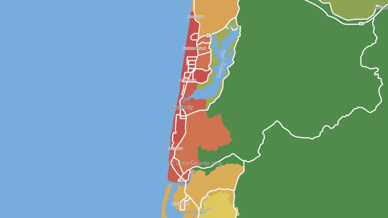Lincoln City, OR Map of Vandalism Rates