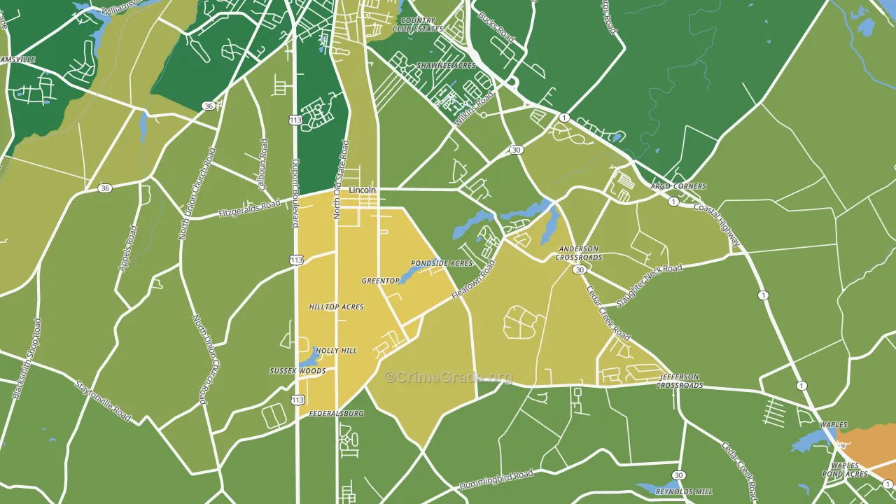 Lincoln, DE Map of Vandalism Rates