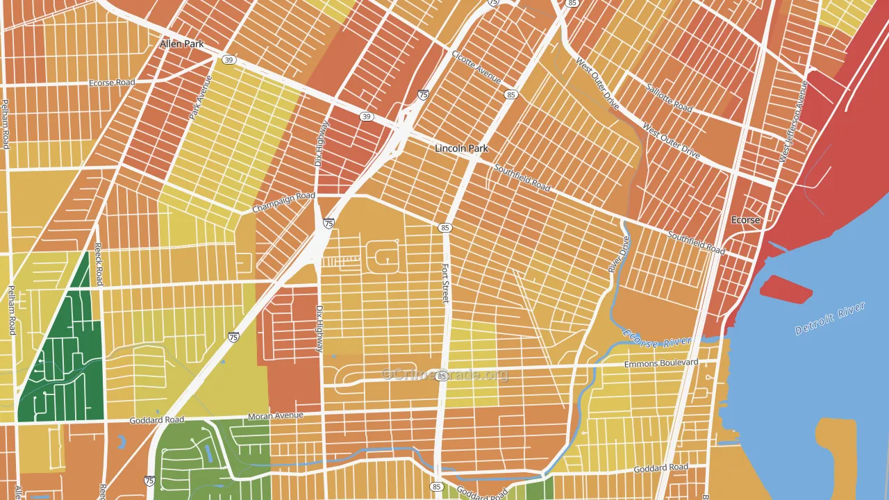 Lincoln Park, MI Map of Vandalism Rates