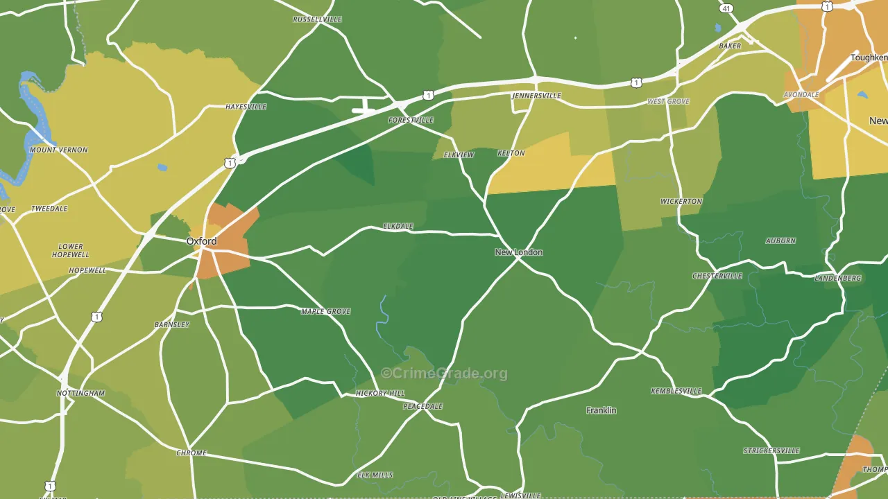 Lincoln University, PA Map of Vandalism Rates