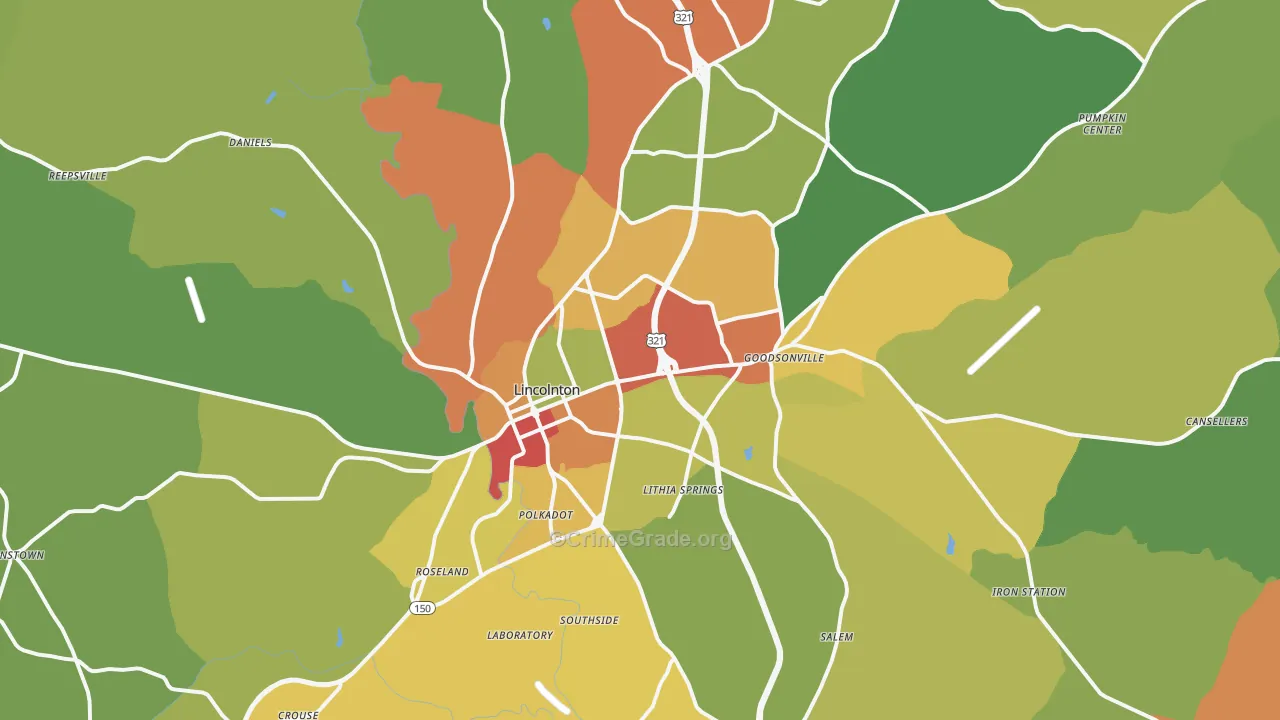 Lincolnton, NC Map of Vandalism Rates