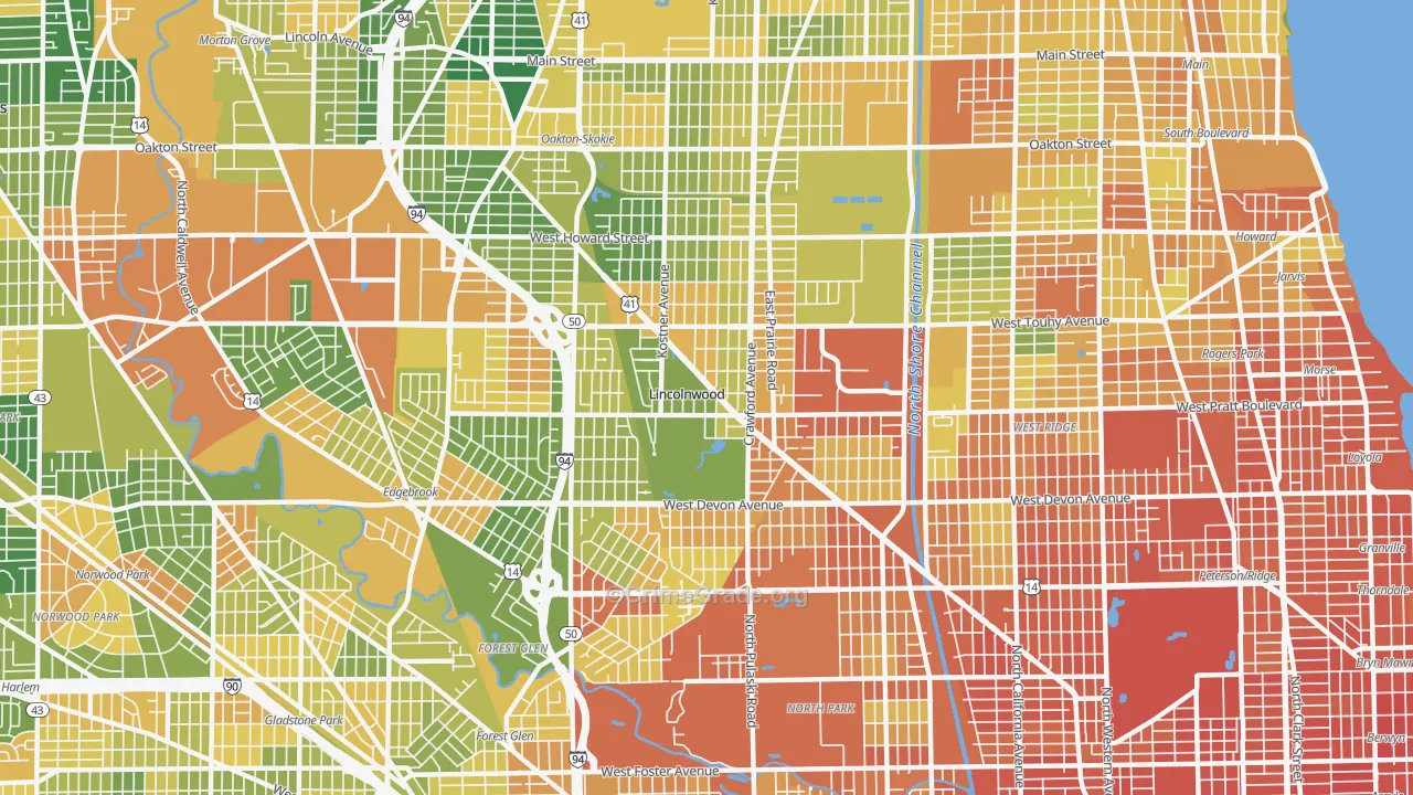 Lincolnwood, IL Map of Vandalism Rates