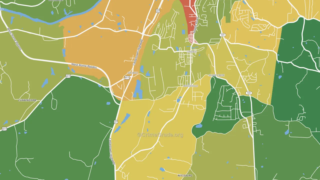 Lindale, GA Map of Vandalism Rates