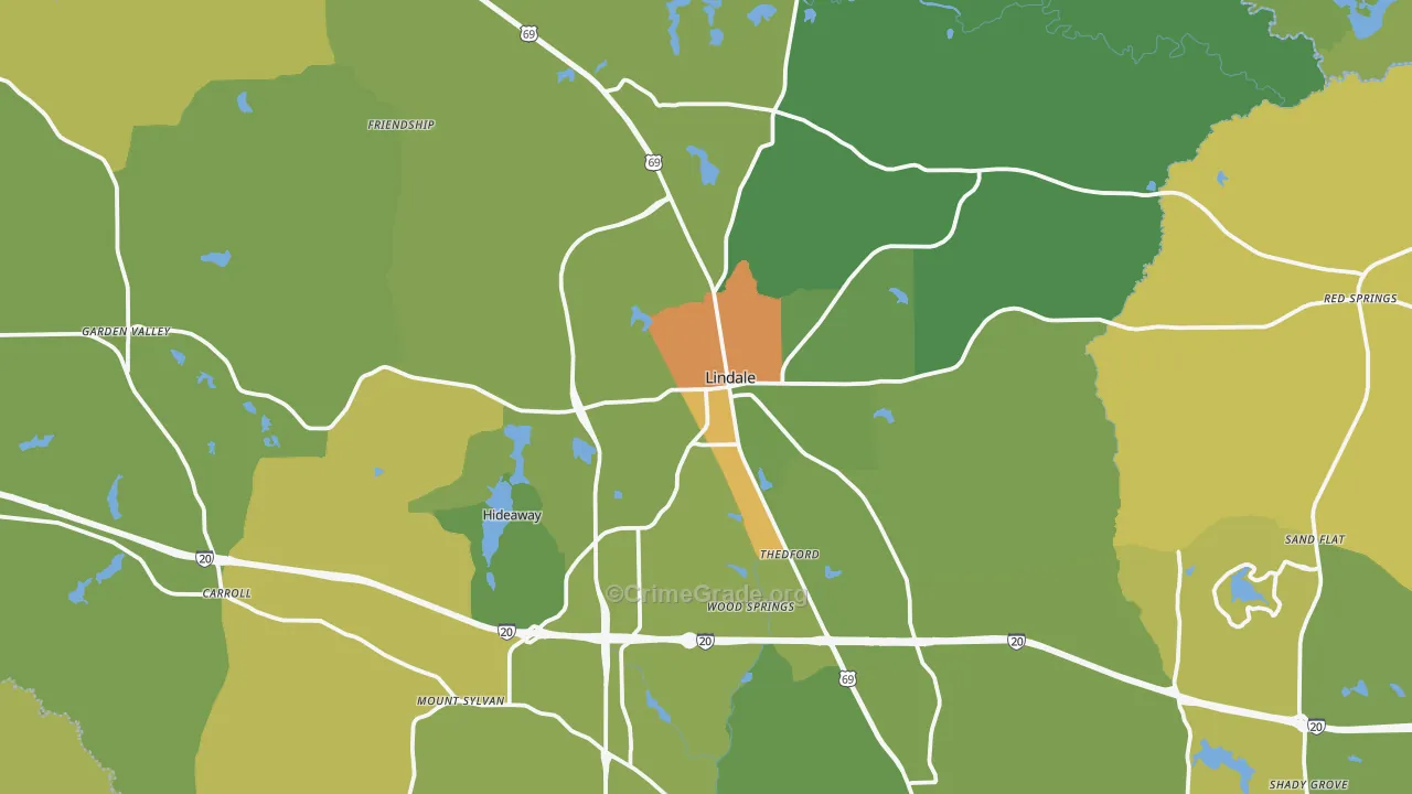 Lindale, TX Map of Vandalism Rates