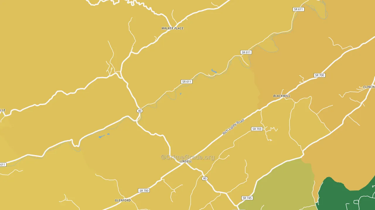 Lindell, VA Map of Vandalism Rates