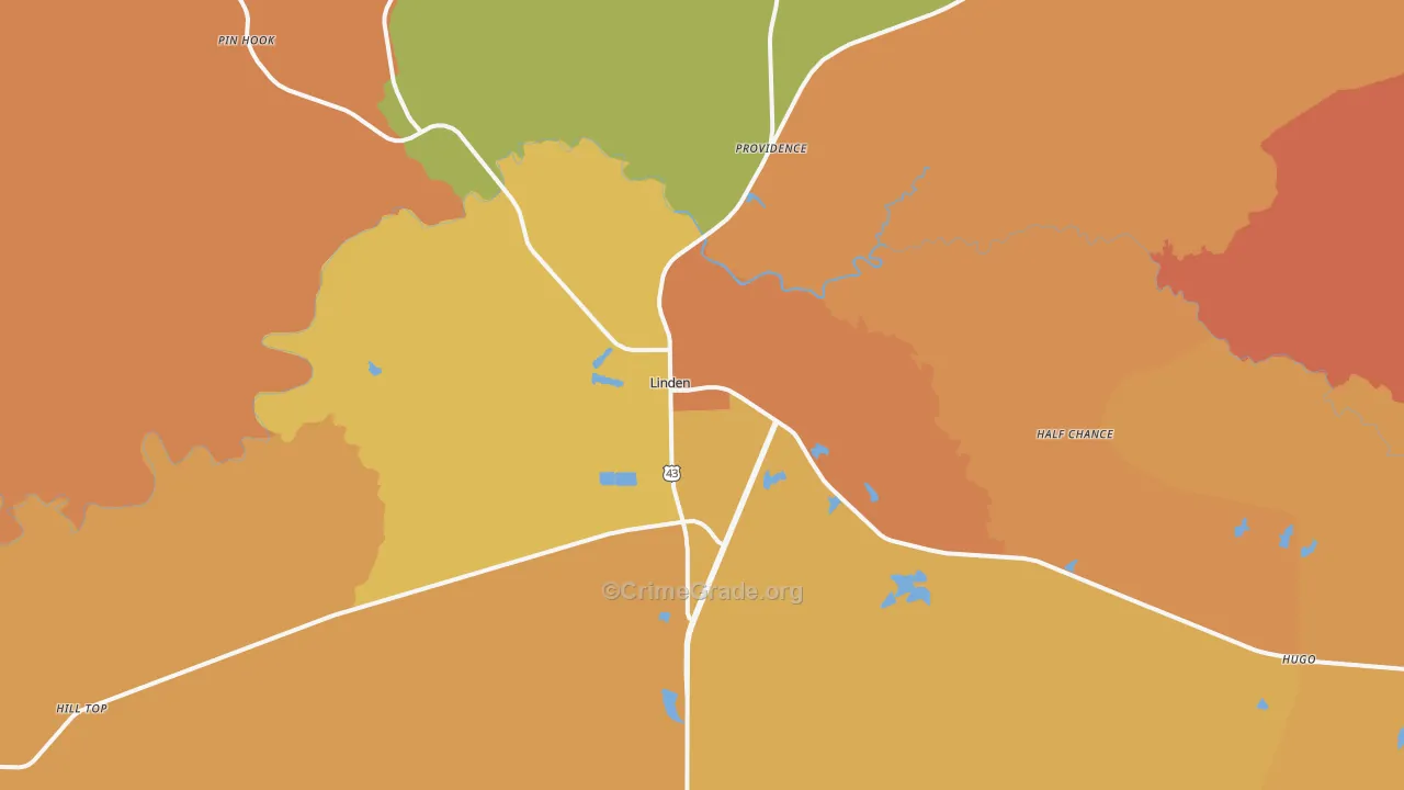 Linden, AL Map of Vandalism Rates
