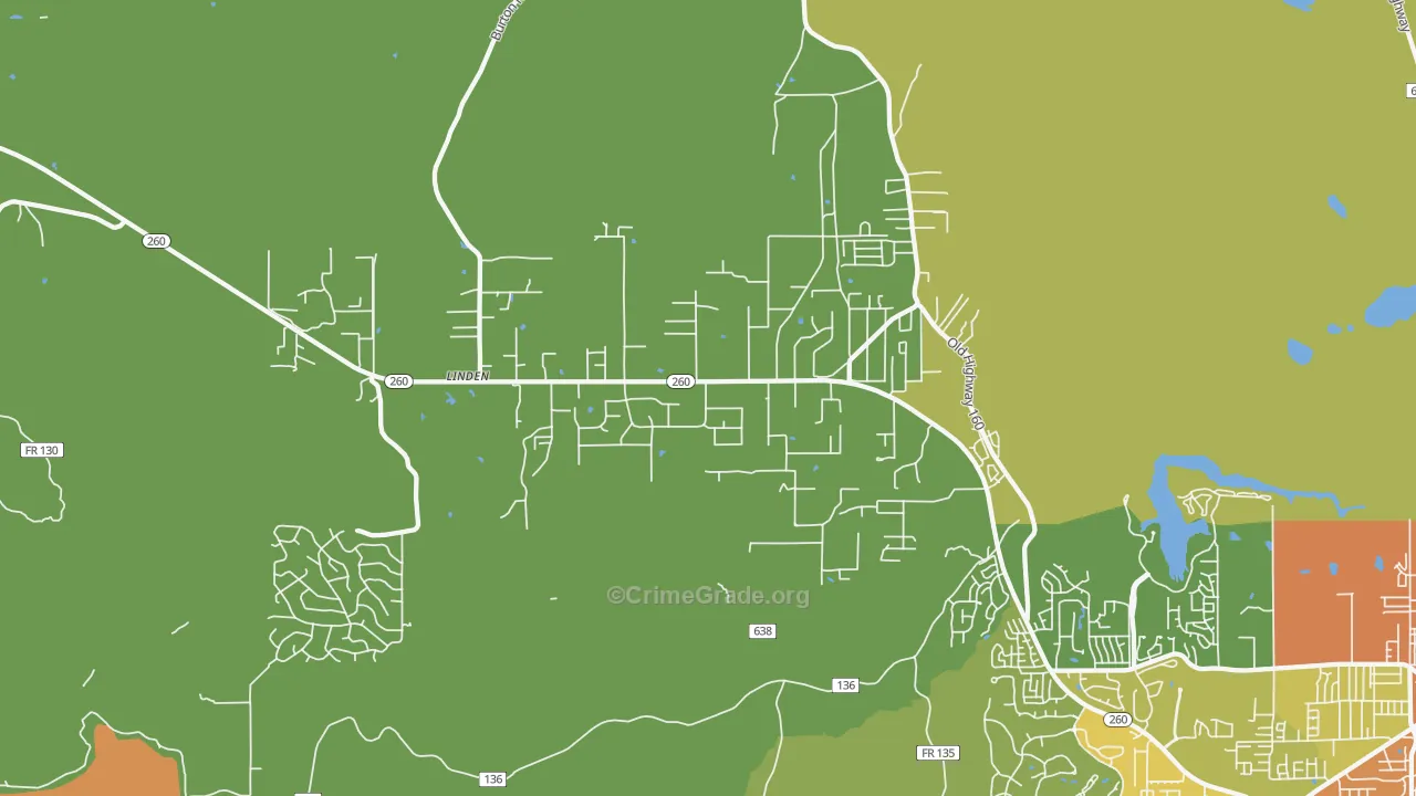 Linden, AZ Map of Vandalism Rates
