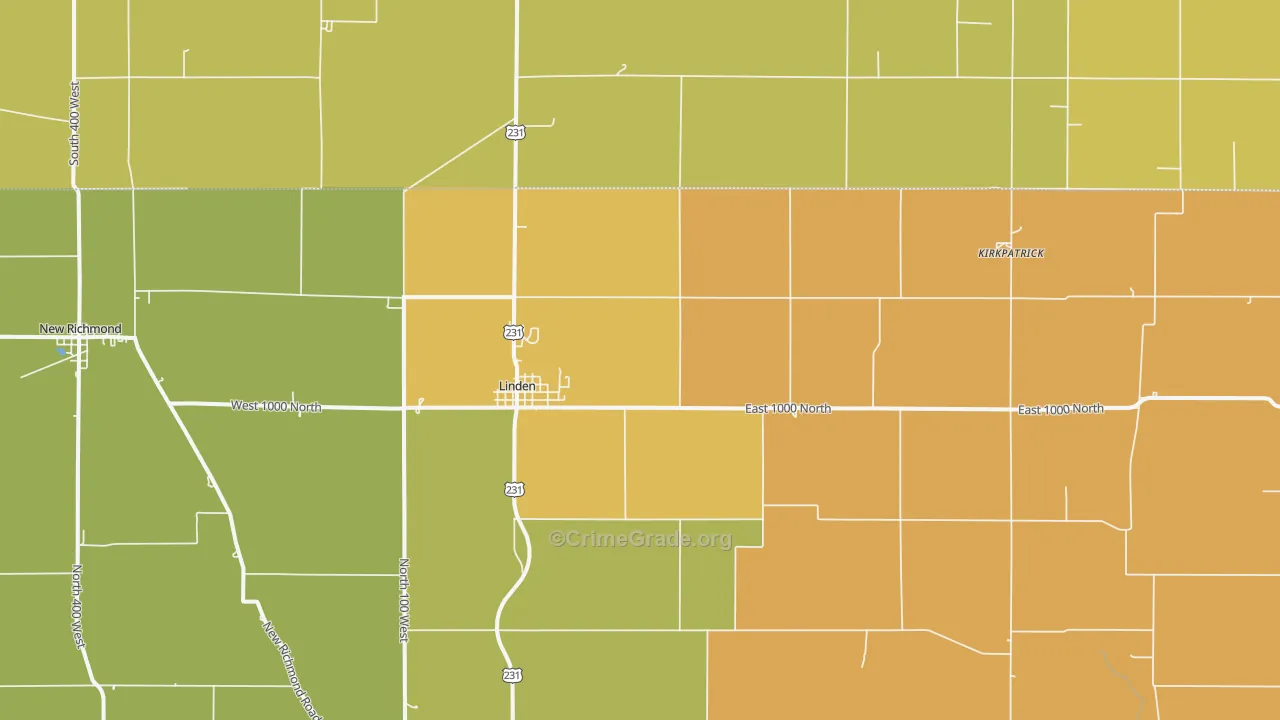 Linden, IN Map of Vandalism Rates