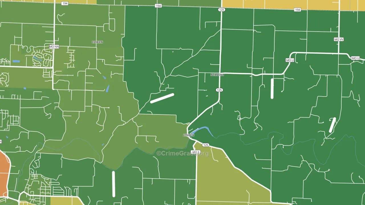 Linden, MO Map of Vandalism Rates