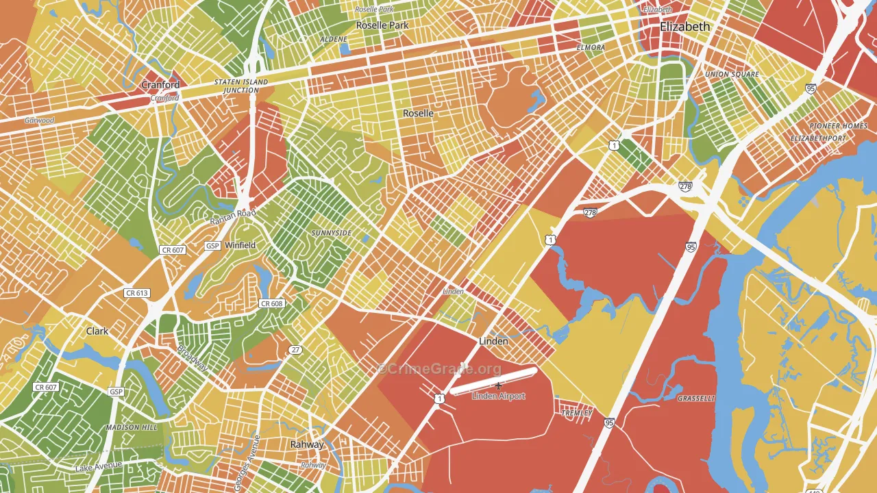 Linden, NJ Map of Vandalism Rates