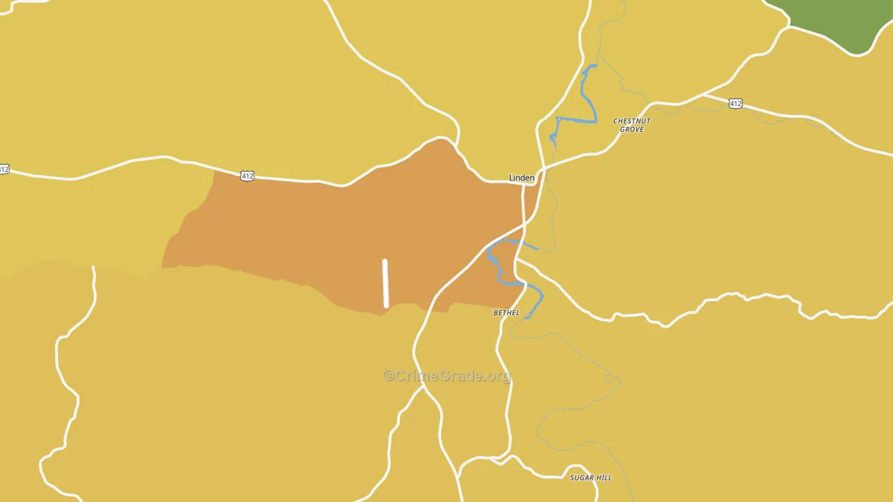Linden, TN Map of Vandalism Rates