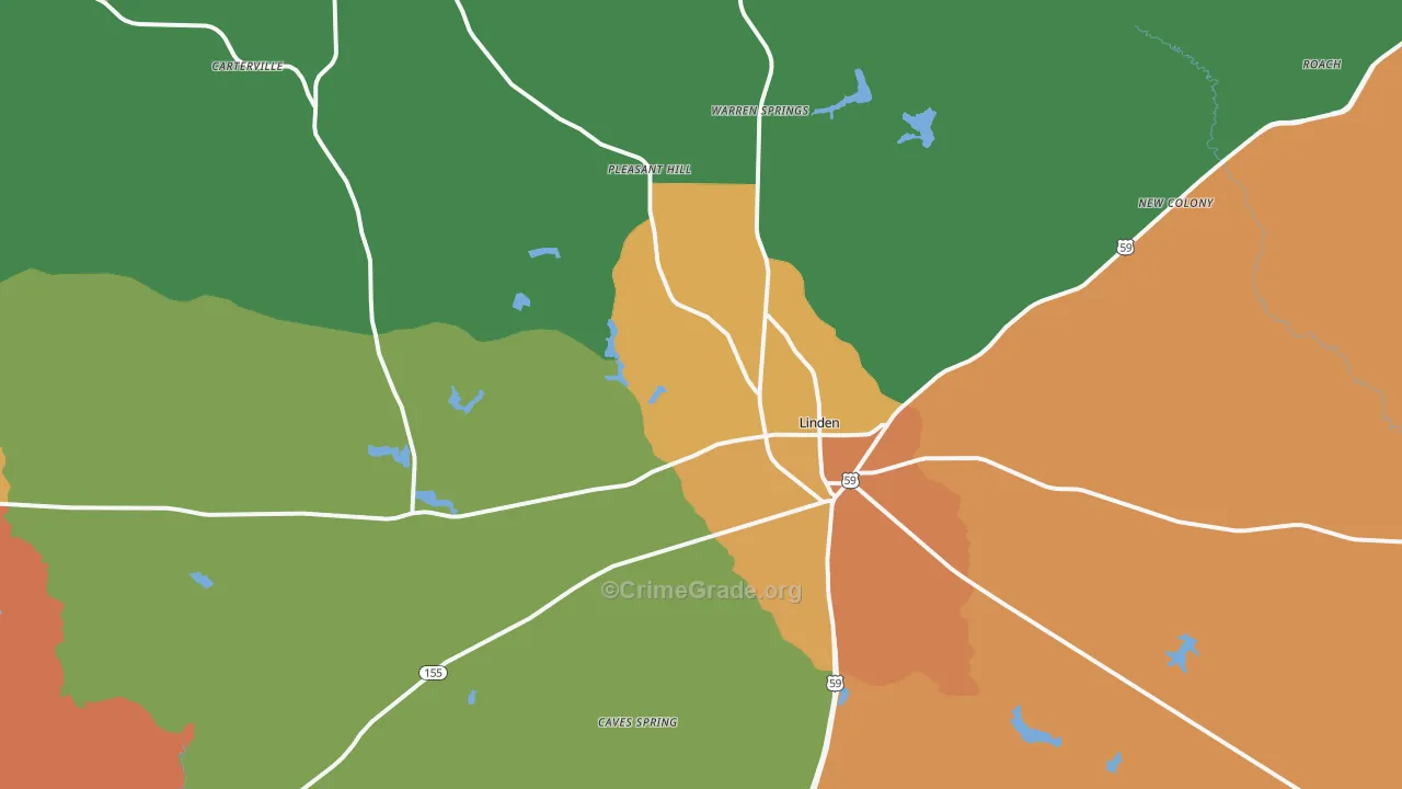 Linden, TX Map of Vandalism Rates