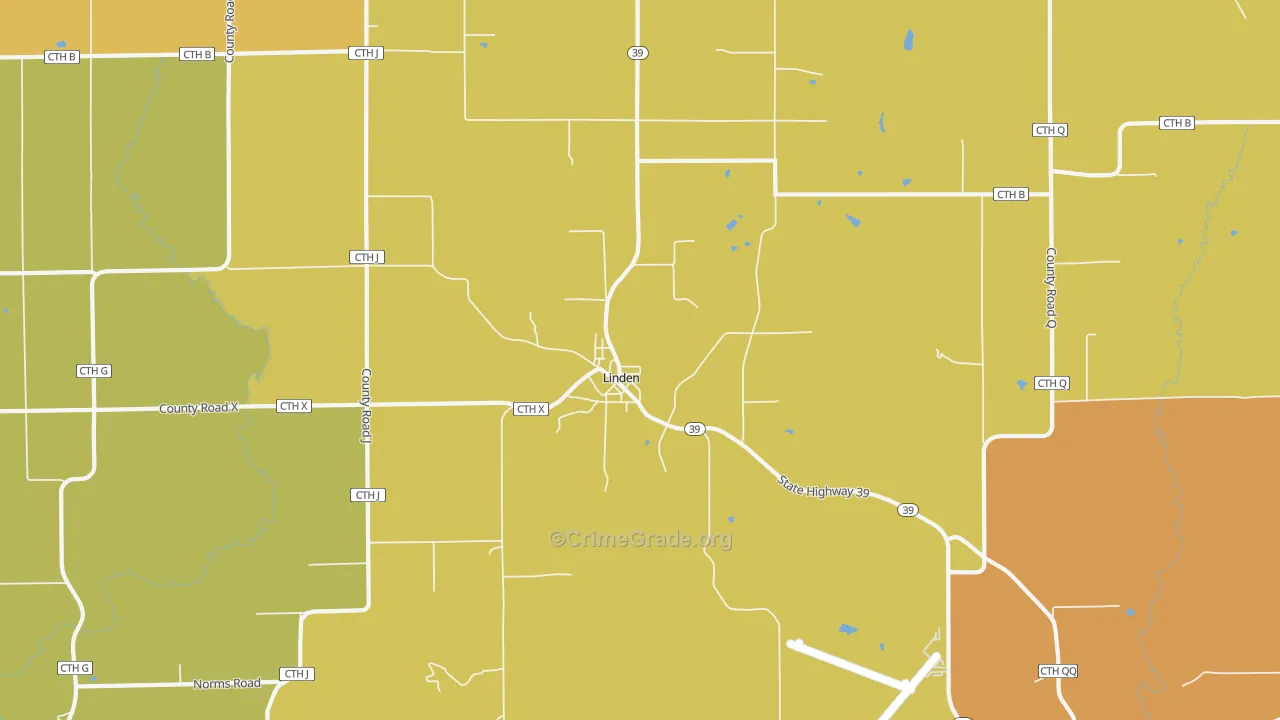 Linden, WI Map of Vandalism Rates