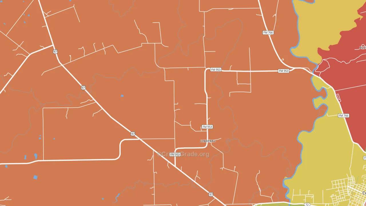 Lindenau, TX Map of Vandalism Rates