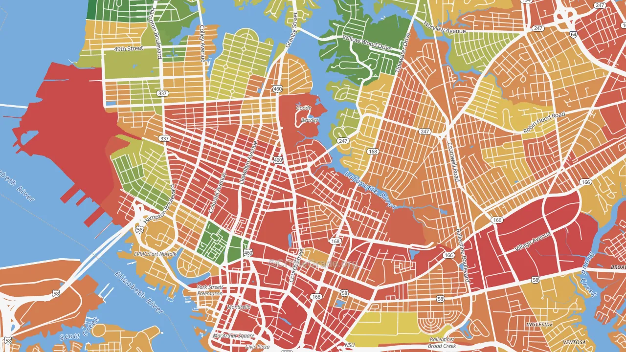 Lindenwood, Norfolk, VA Map of Vandalism Rates