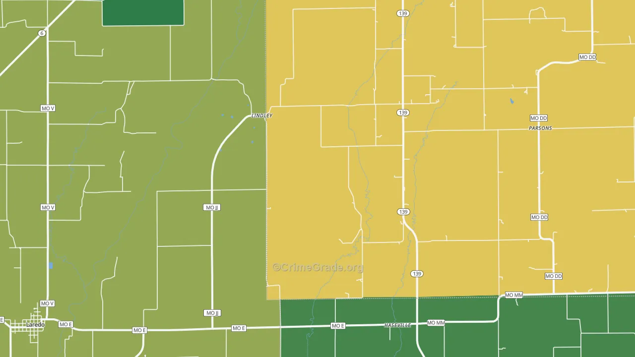 Lindley, MO Map of Vandalism Rates