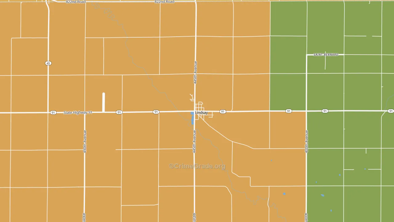 Lindsay, NE Map of Vandalism Rates
