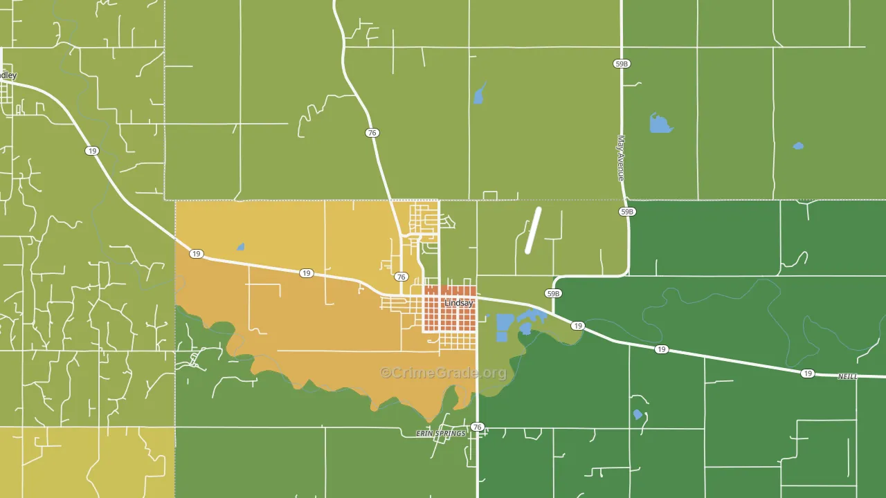 Lindsay, OK Map of Vandalism Rates