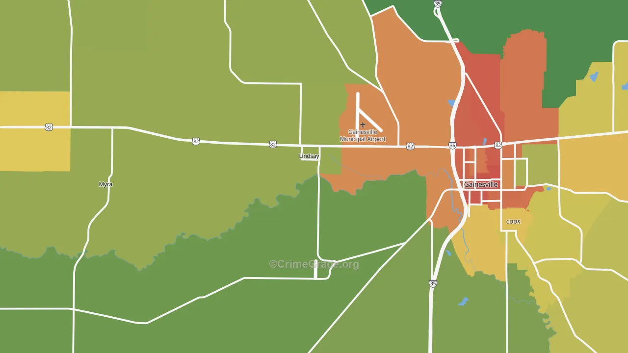Lindsay, TX Map of Vandalism Rates