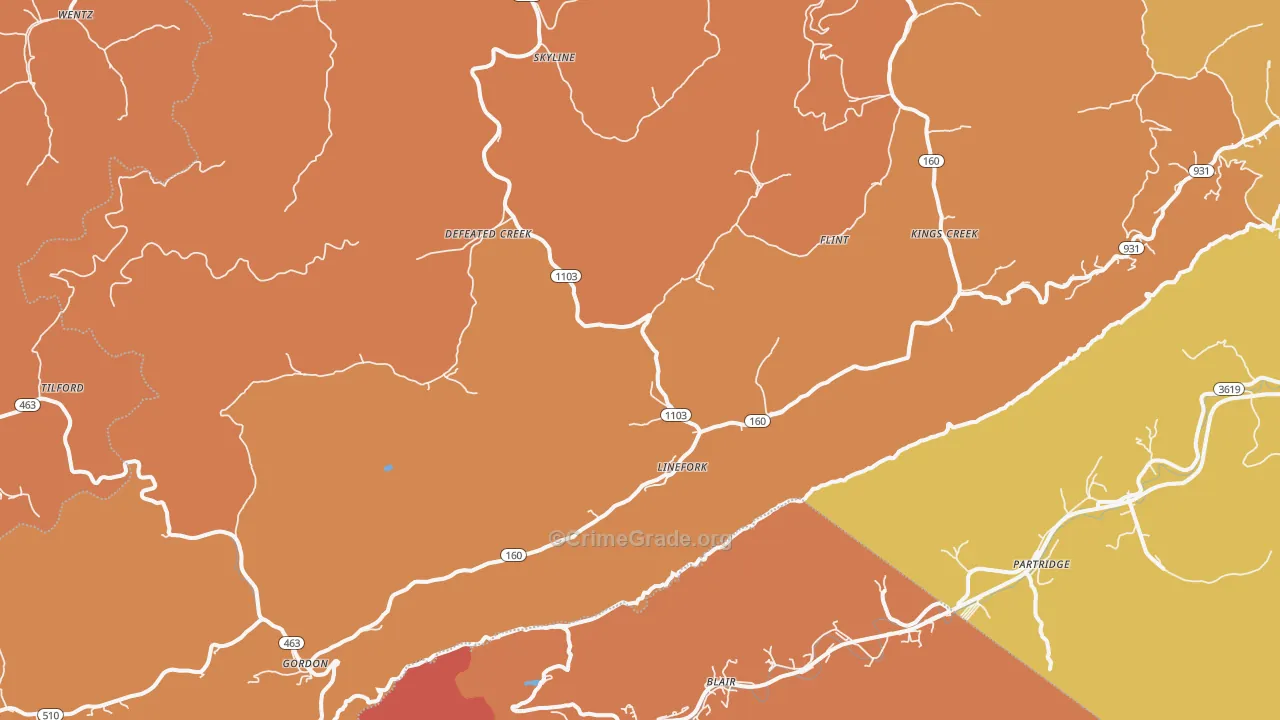 Linefork, KY Map of Vandalism Rates