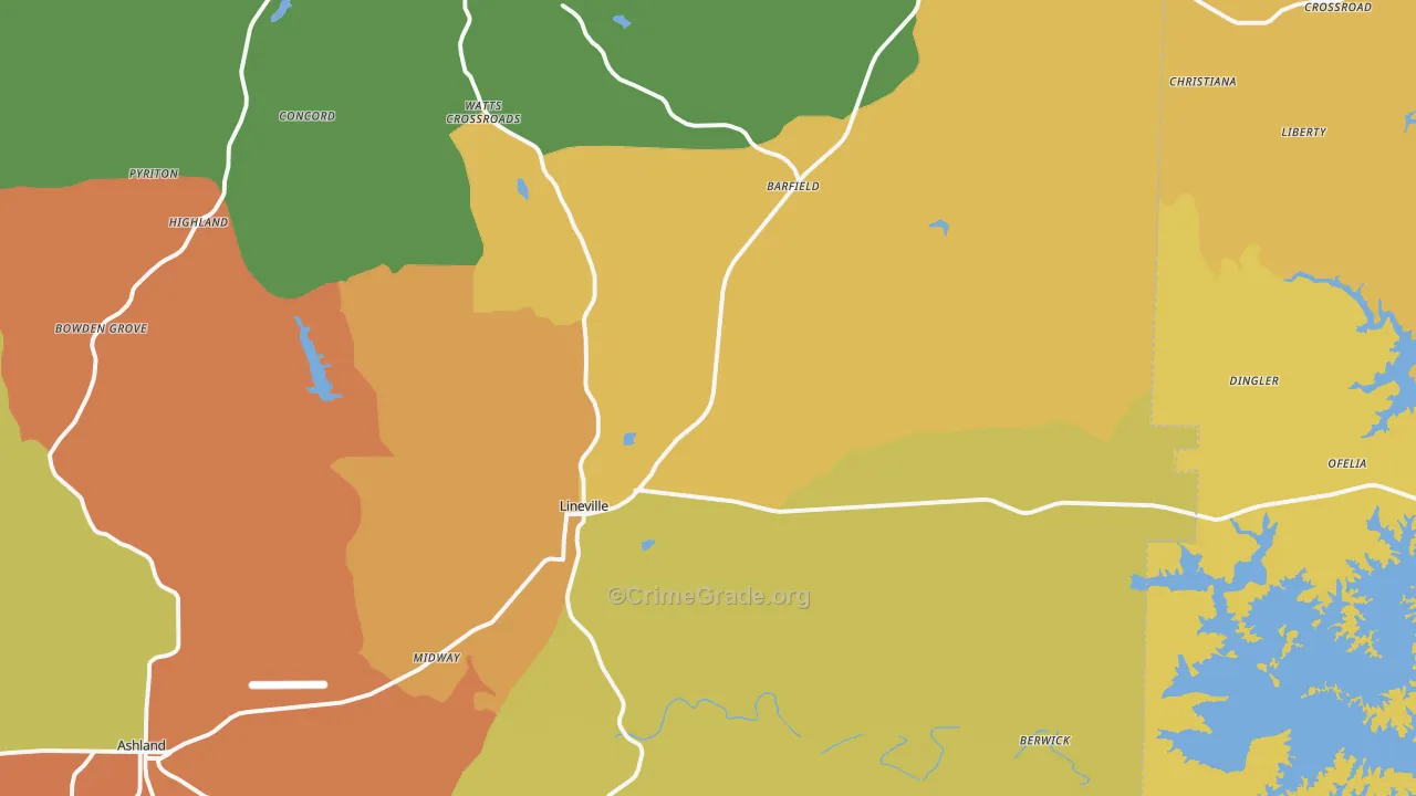 Lineville, AL Map of Vandalism Rates