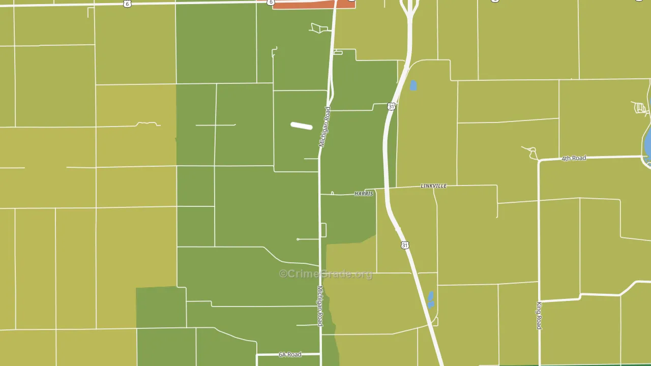 Linkville, IN Map of Vandalism Rates