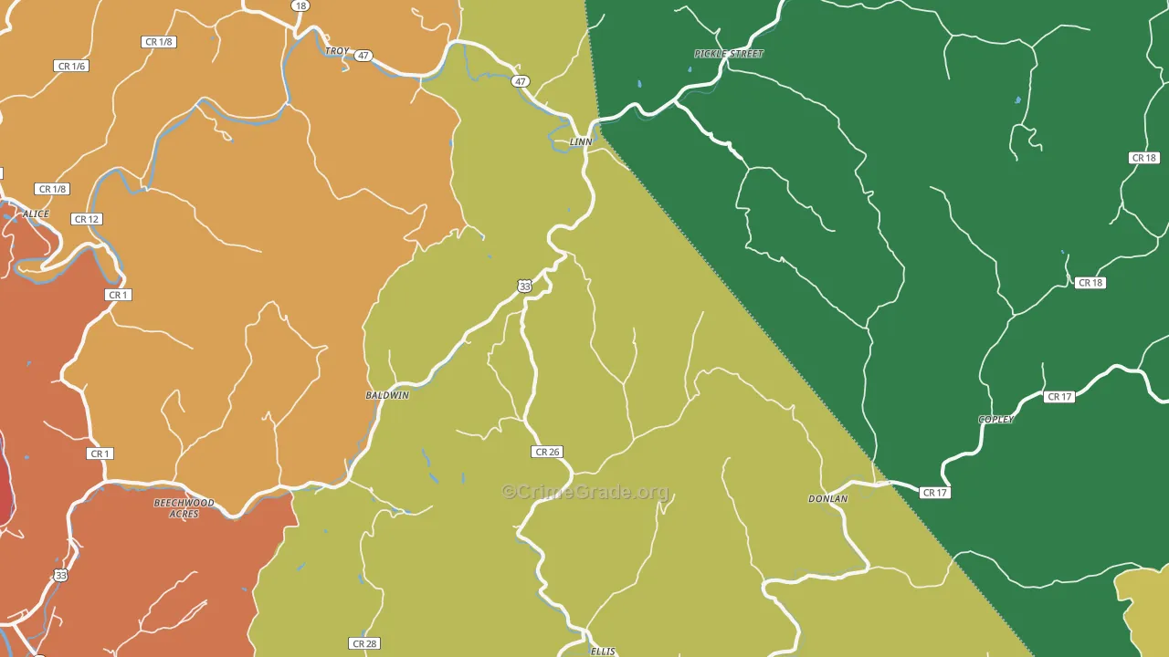 Linn, WV Map of Vandalism Rates
