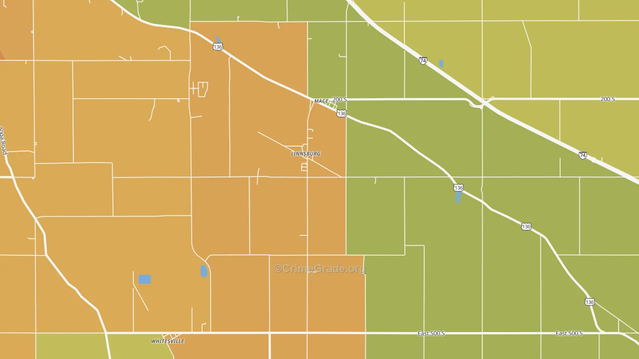 Linnsburg, IN Map of Vandalism Rates