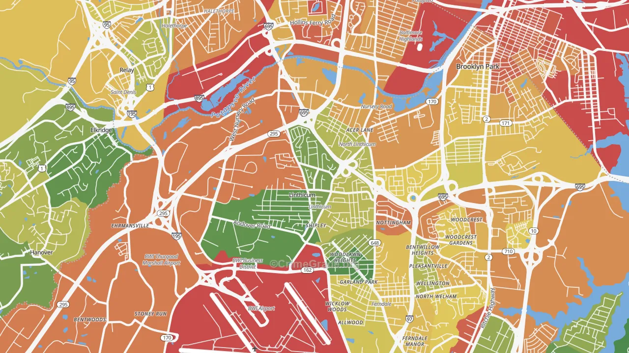 Linthicum, MD Map of Vandalism Rates