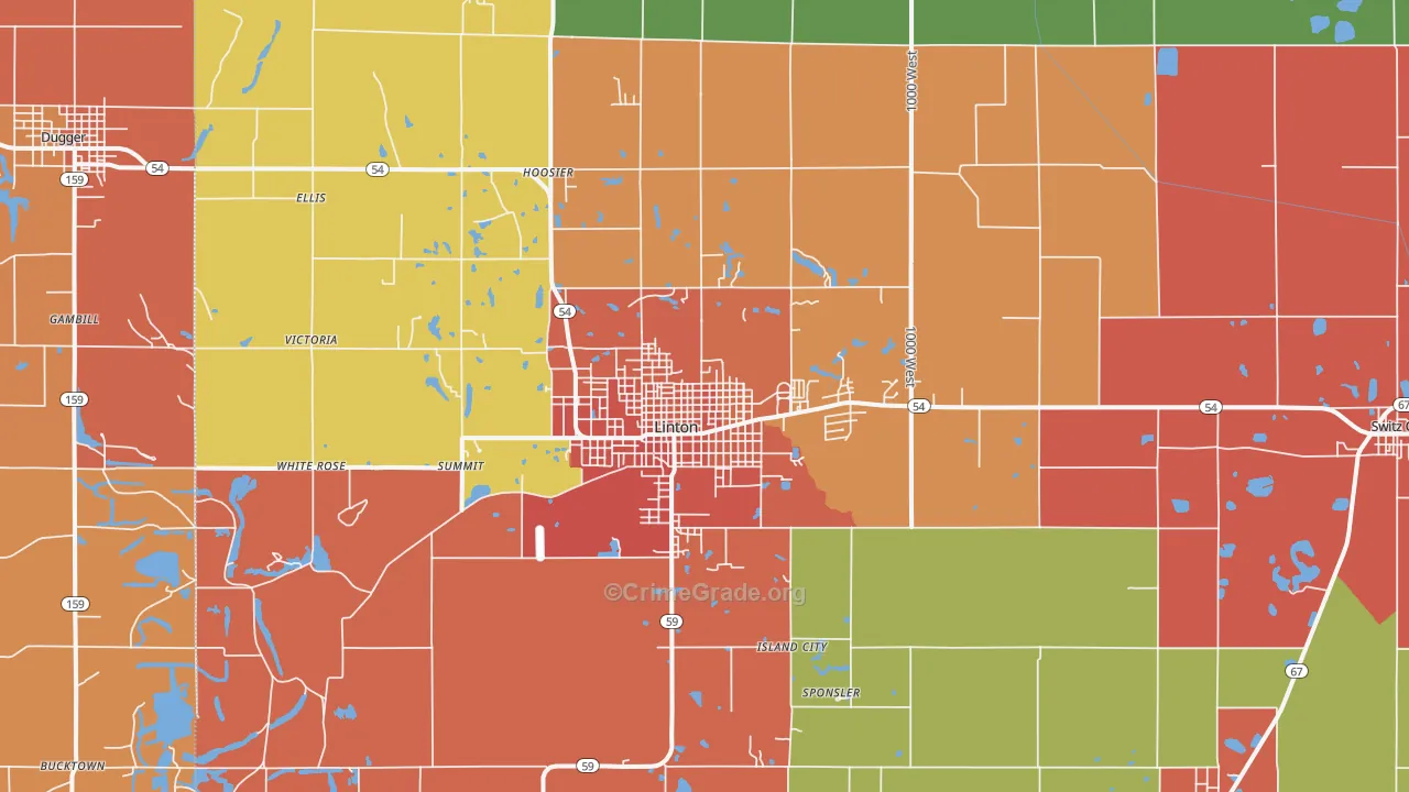 Linton, IN Map of Vandalism Rates