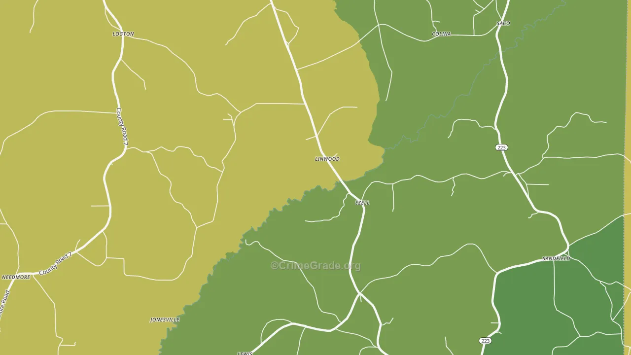 Linwood, AL Map of Vandalism Rates