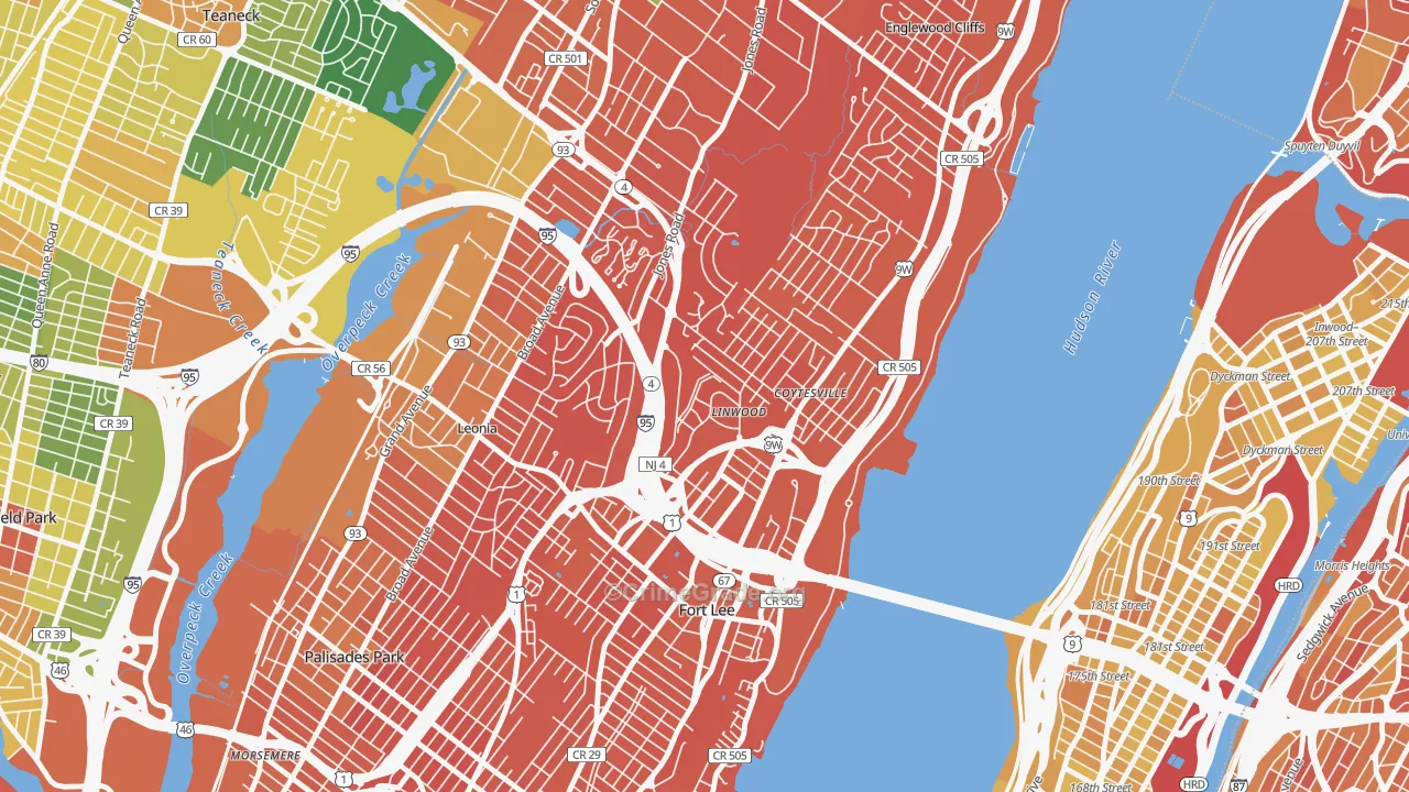 Linwood, Fort Lee, NJ Map of Vandalism Rates