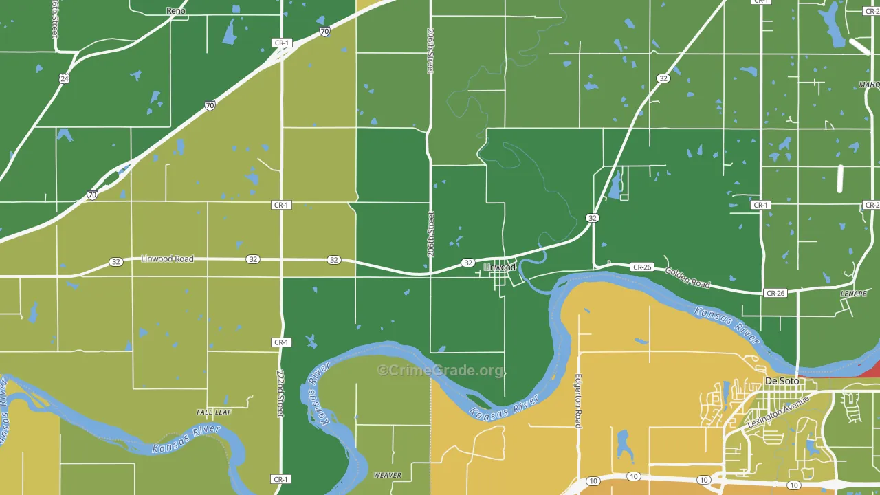 Linwood, KS Map of Vandalism Rates