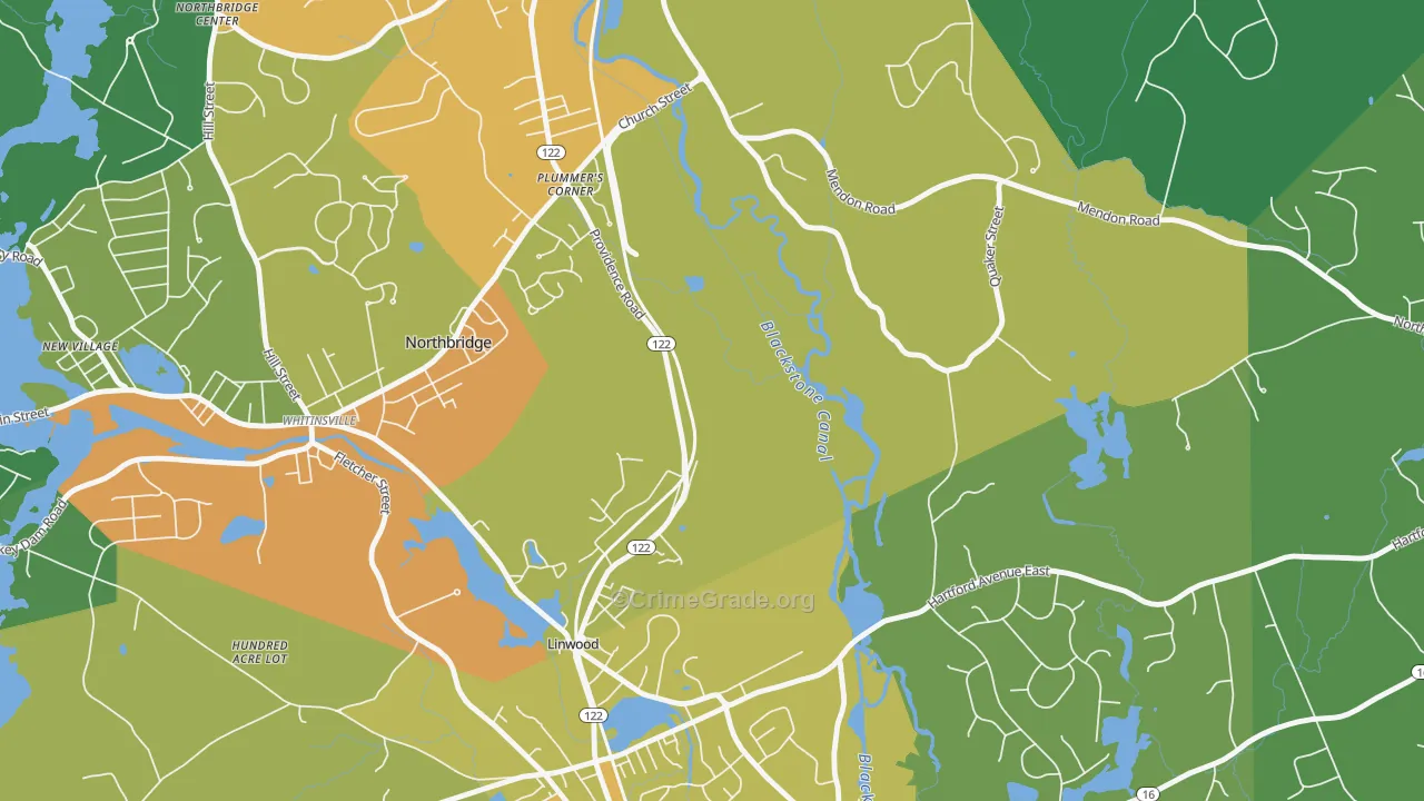 Linwood, MA Map of Vandalism Rates