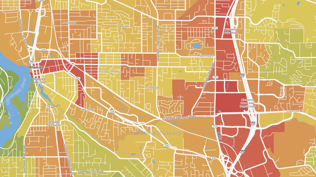 Linwood, Milwaukie, OR Map of Vandalism Rates
