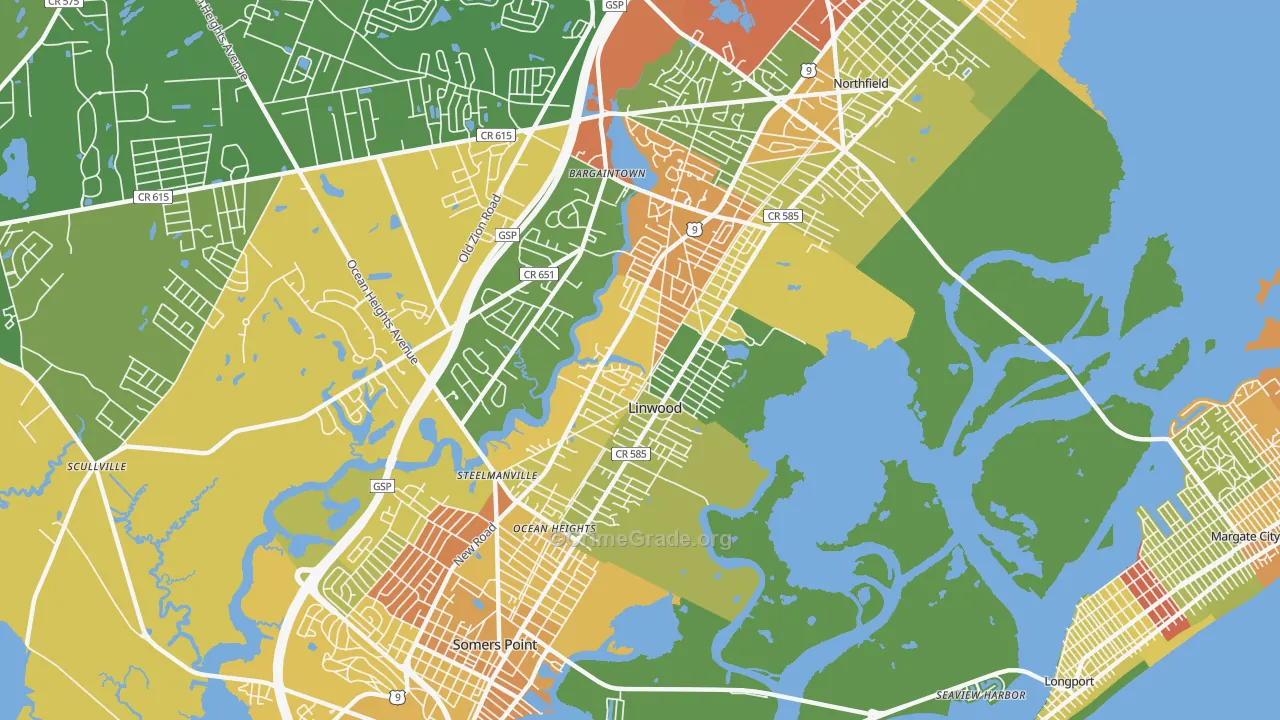 Linwood, NJ Map of Vandalism Rates