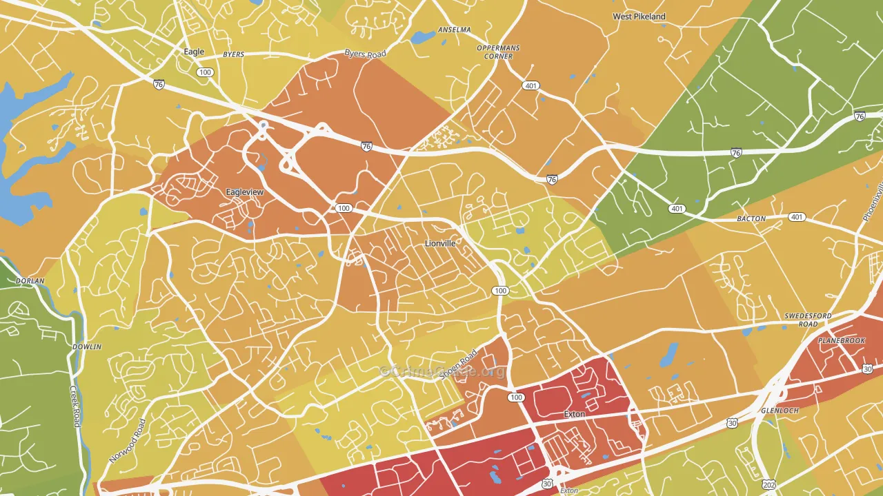 Lionville, PA Map of Vandalism Rates