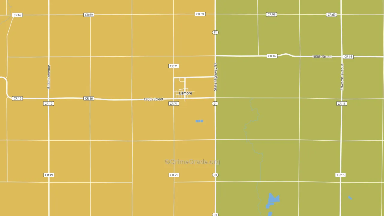 Lismore, MN Map of Vandalism Rates