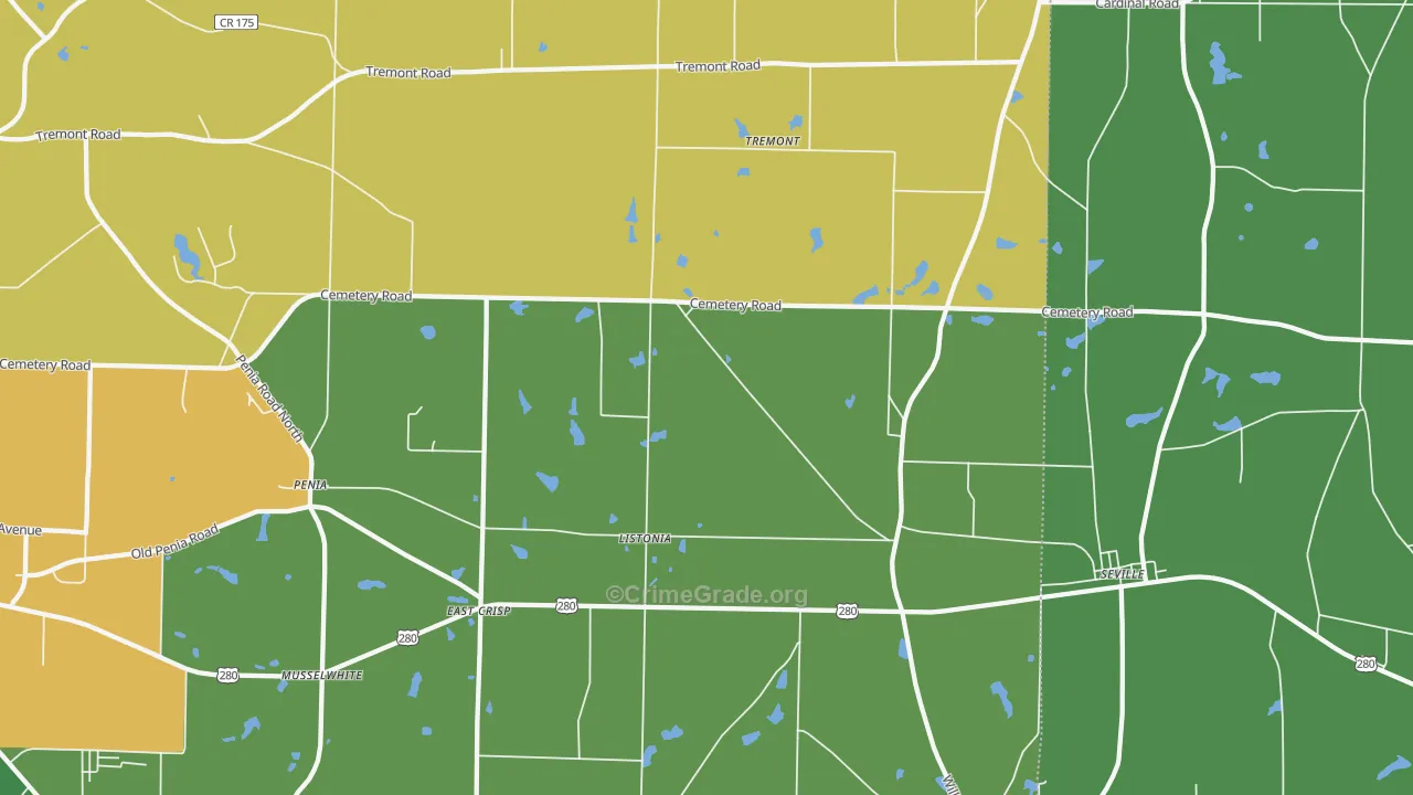 Listonia, GA Map of Vandalism Rates