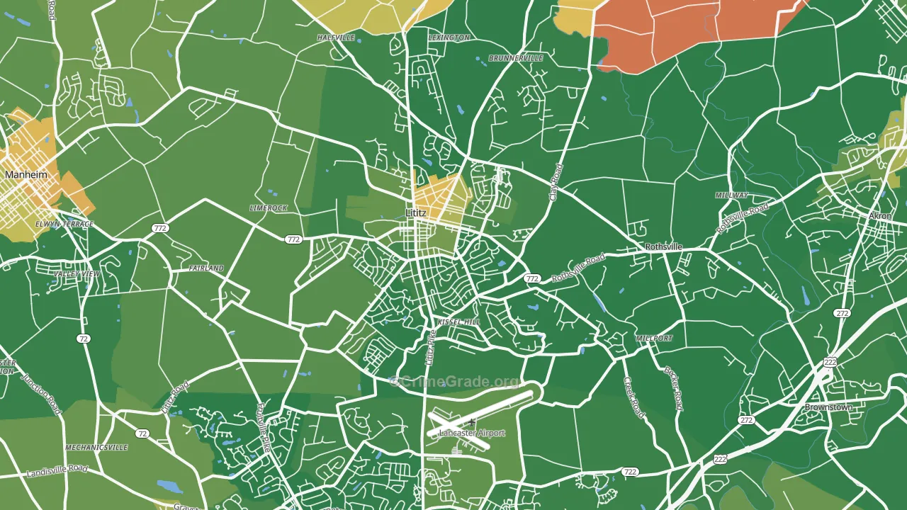 Lititz, PA Map of Vandalism Rates