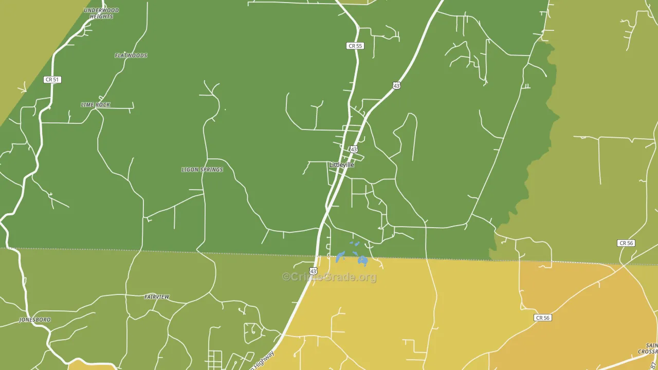 Littleville, AL Map of Vandalism Rates