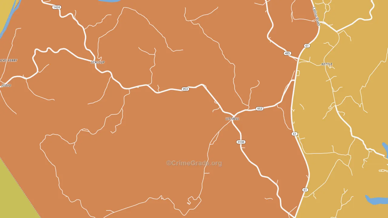 Littrell, KY Map of Vandalism Rates