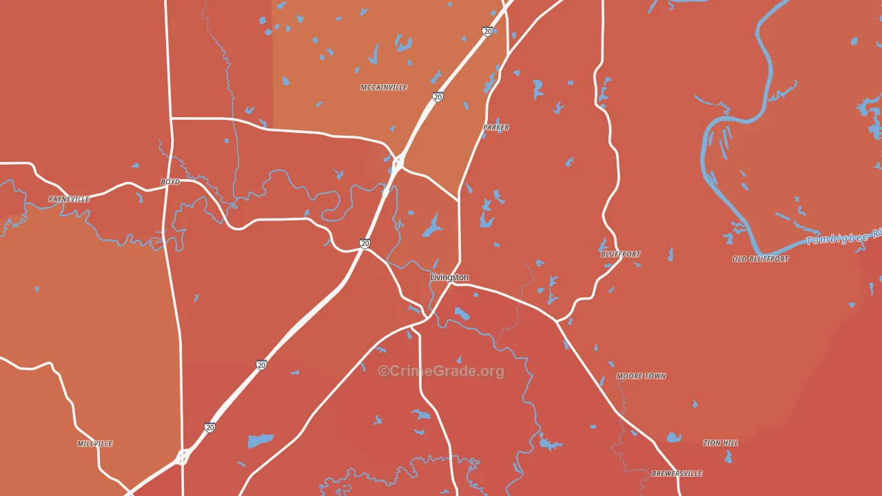 Livingston, AL Map of Vandalism Rates
