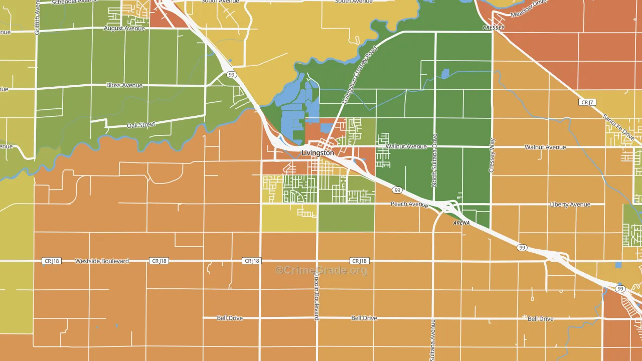 Livingston, CA Map of Vandalism Rates